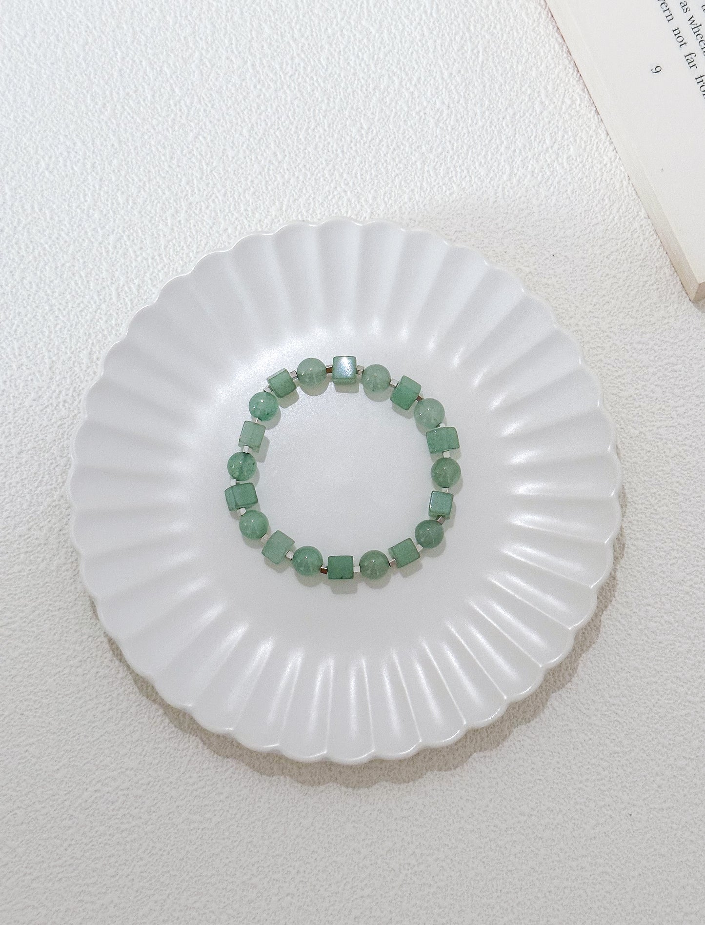 Green Aventurine Round and Square Bead Gemstone Bracelet