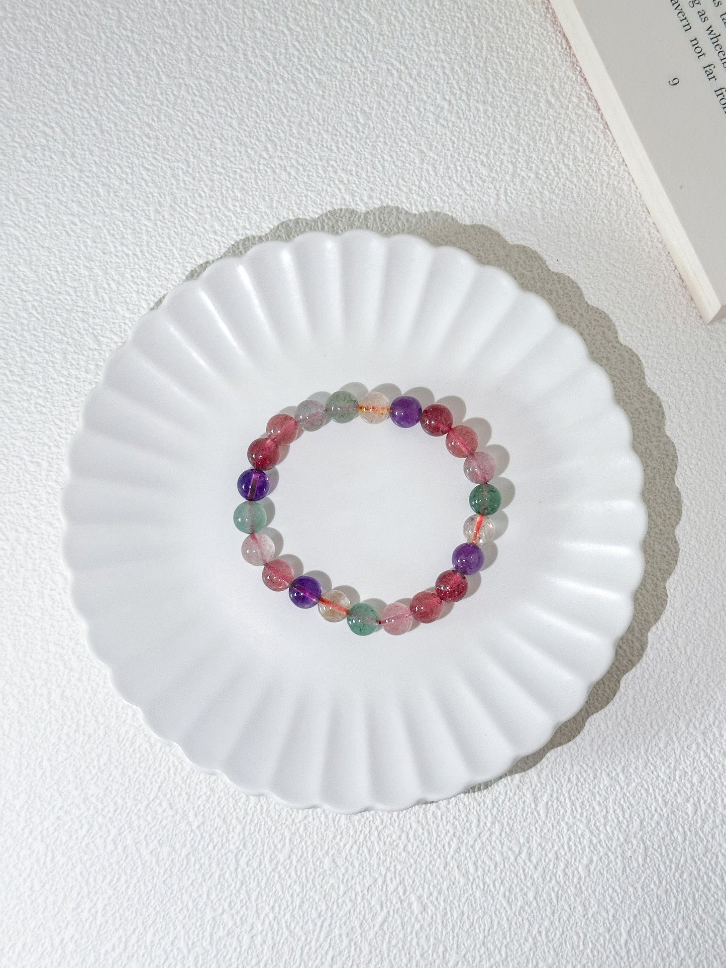 Strawberry Quartz, Amethyst, and Citrine Bead Gemstone Bracelet