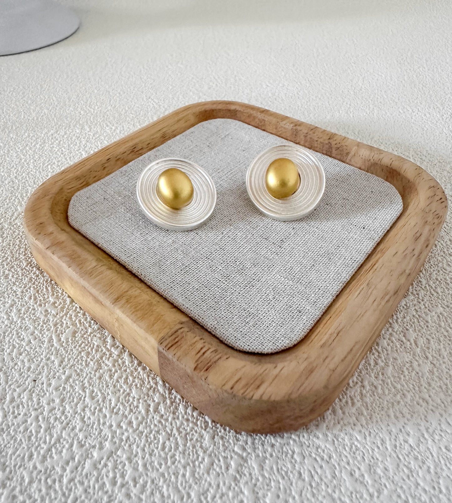 Gold Ball Hoop and Silver-Plated Spiral Two-Way Stud Earrings