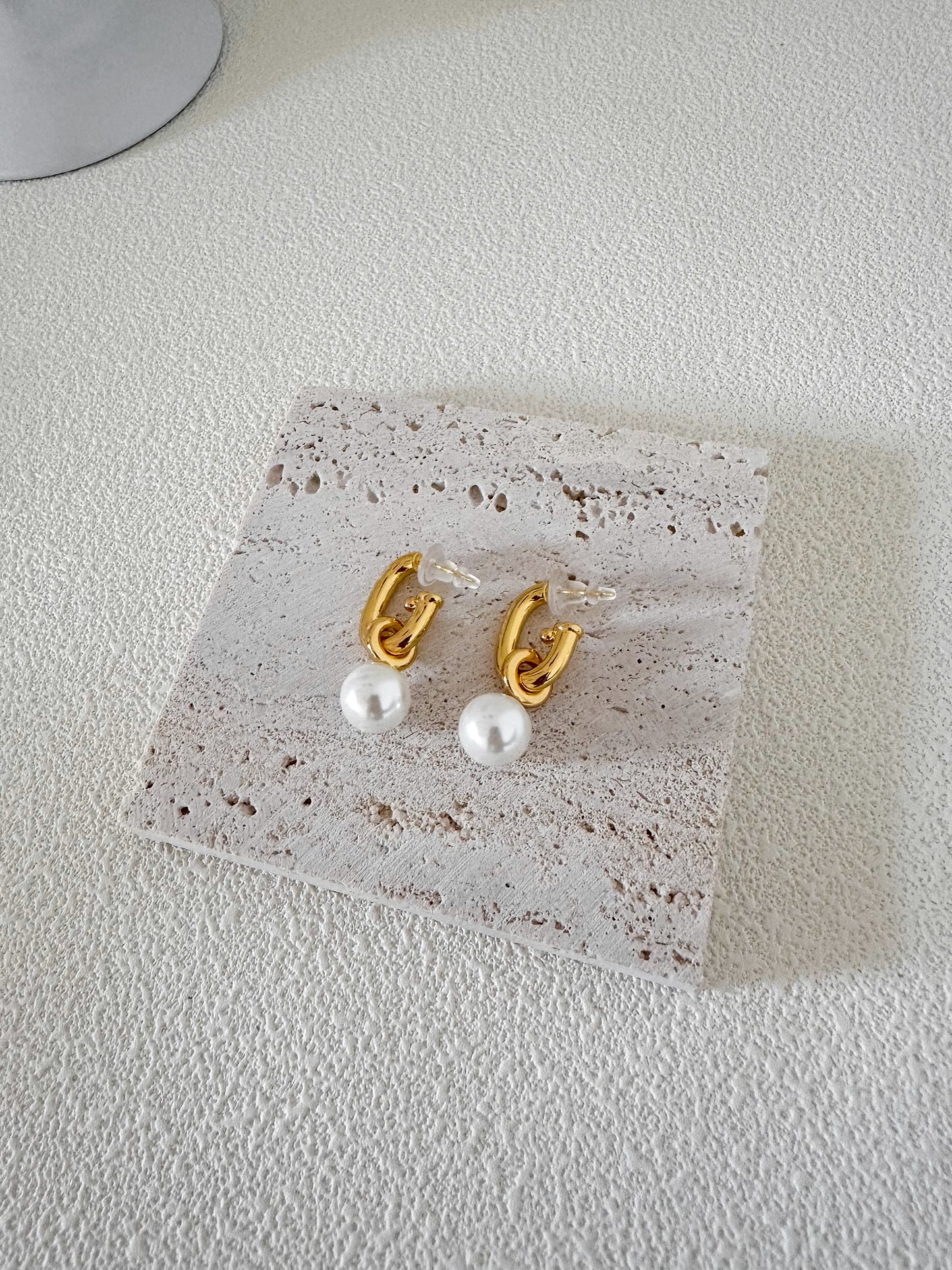 Acrylic Pearl Bead Drop Hoop Earrings Gold