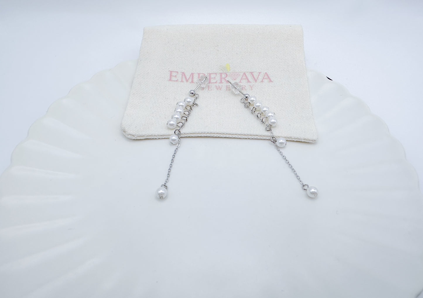 Ethereal Full-Silver Tassel Drop Earrings with Crystal Pearls