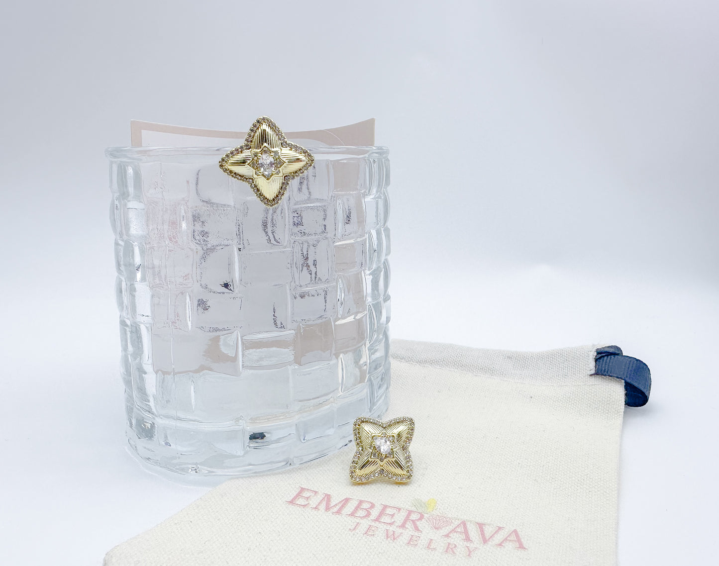 Golden French-Style Four-Leaf Clover Stud Earrings