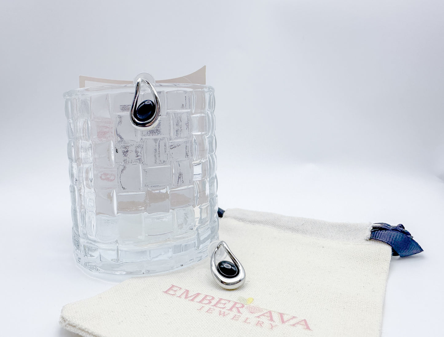Teardrop Black Onyx Stud Earrings