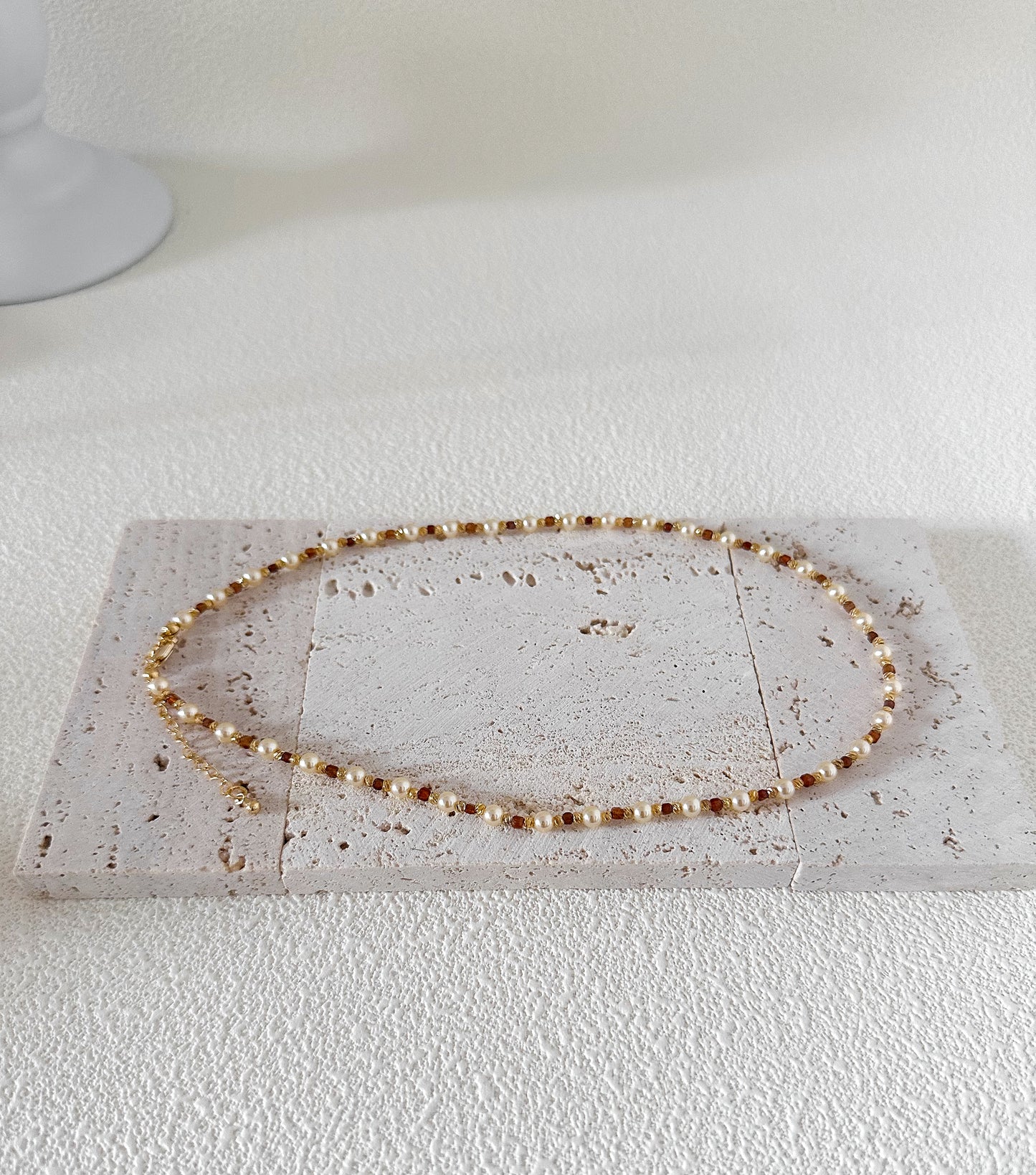 Vintage Gold Crystal Pearl and Spessartite Garnet Necklace