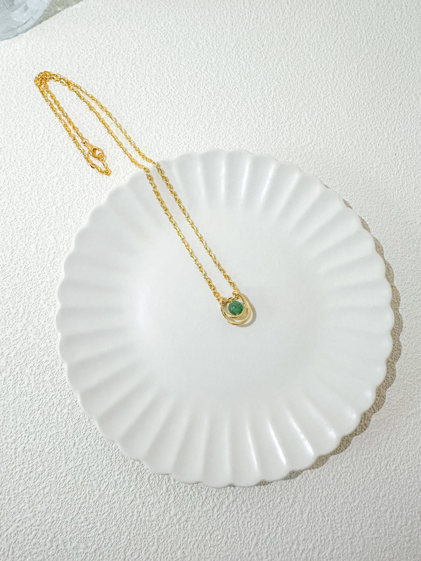 Green Aventurine Crystal Ball Pendant in Yellow Gold Necklace