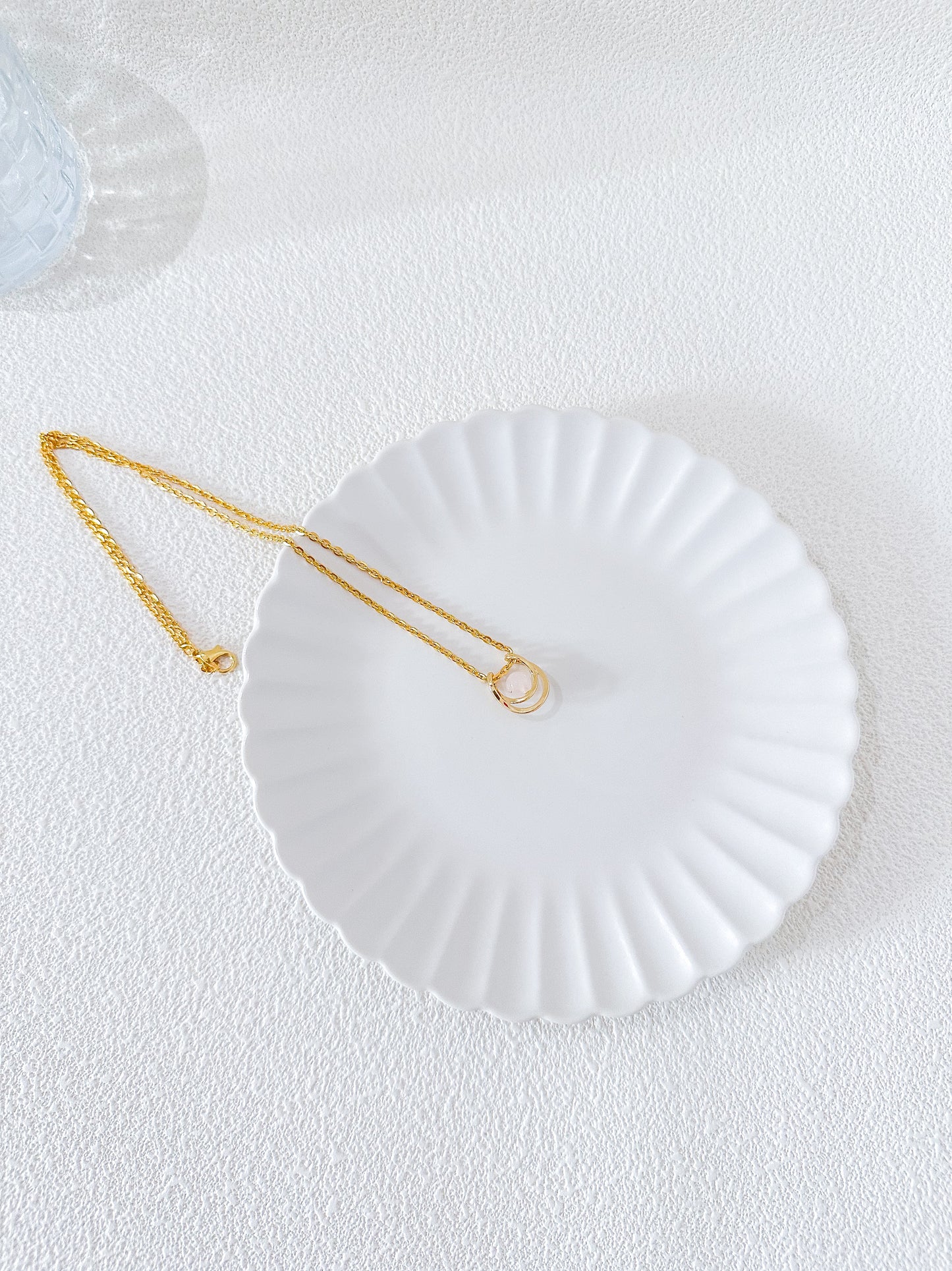 Rose Quartz Crystal Ball Pendant in Yellow Gold Necklace