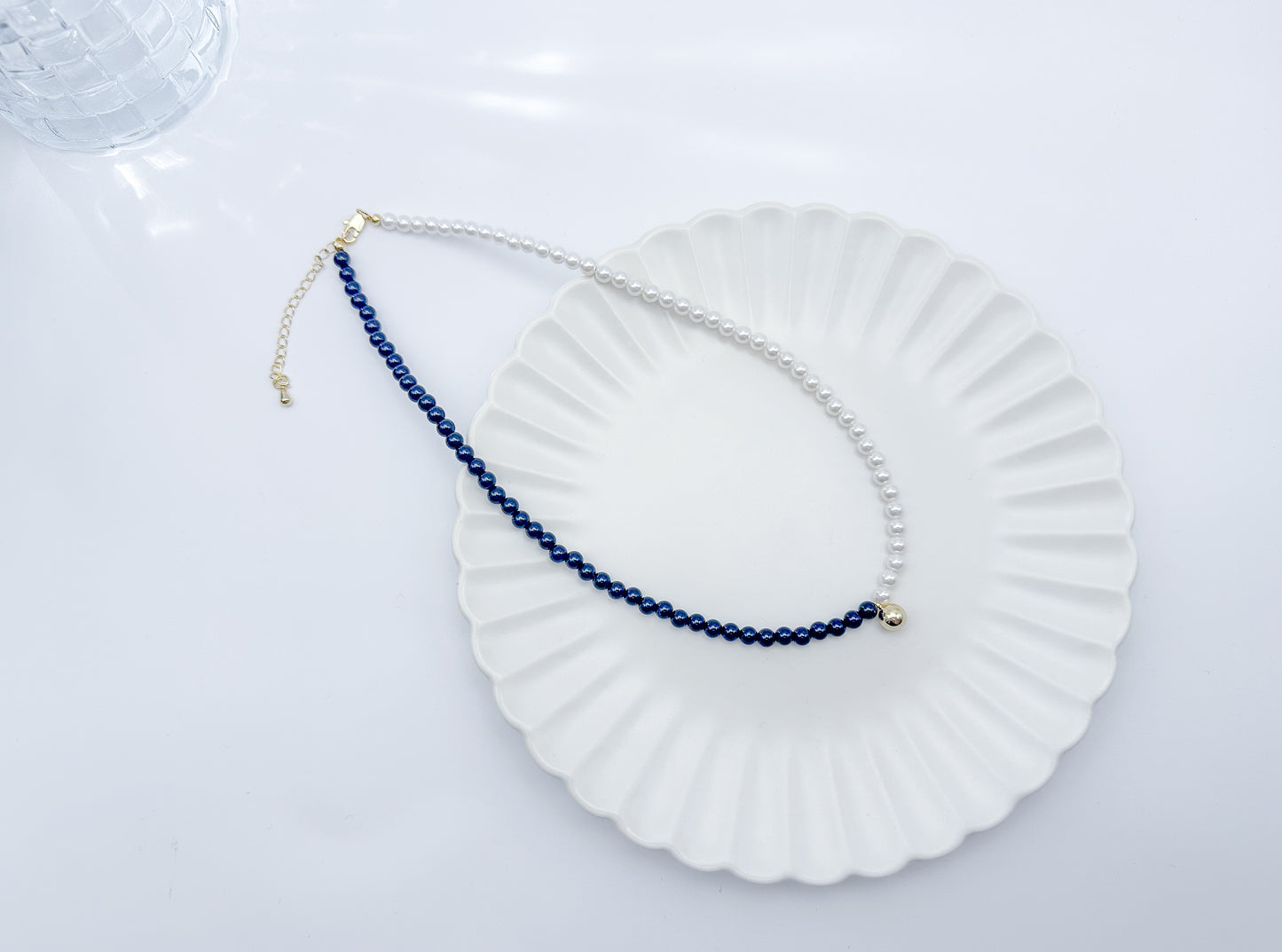 Luxury Minimalist Black and White Beaded Choker with Crystal Pearls