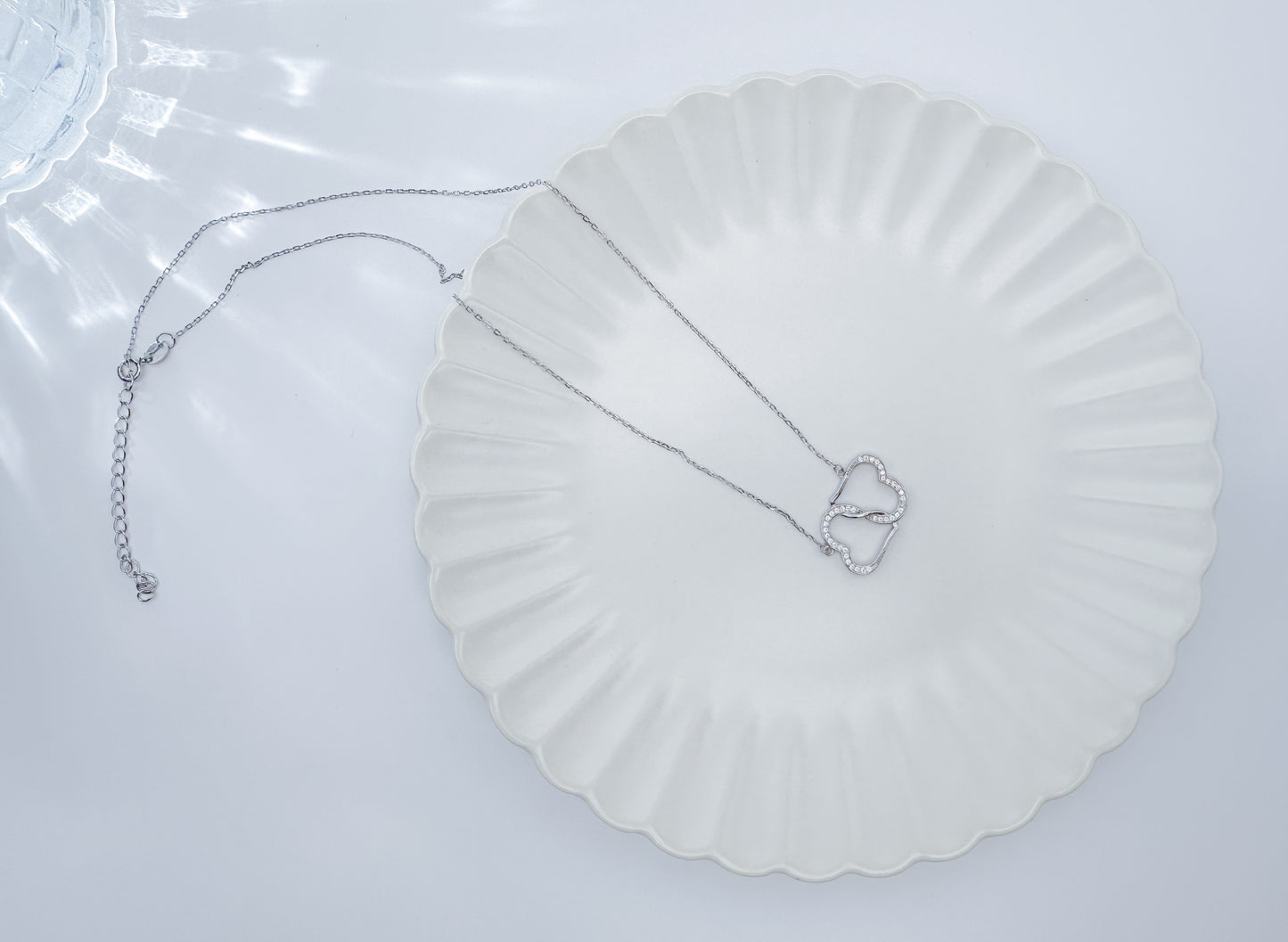 S925 Sterling Silver Intertwined Double Heart Zircon Necklace