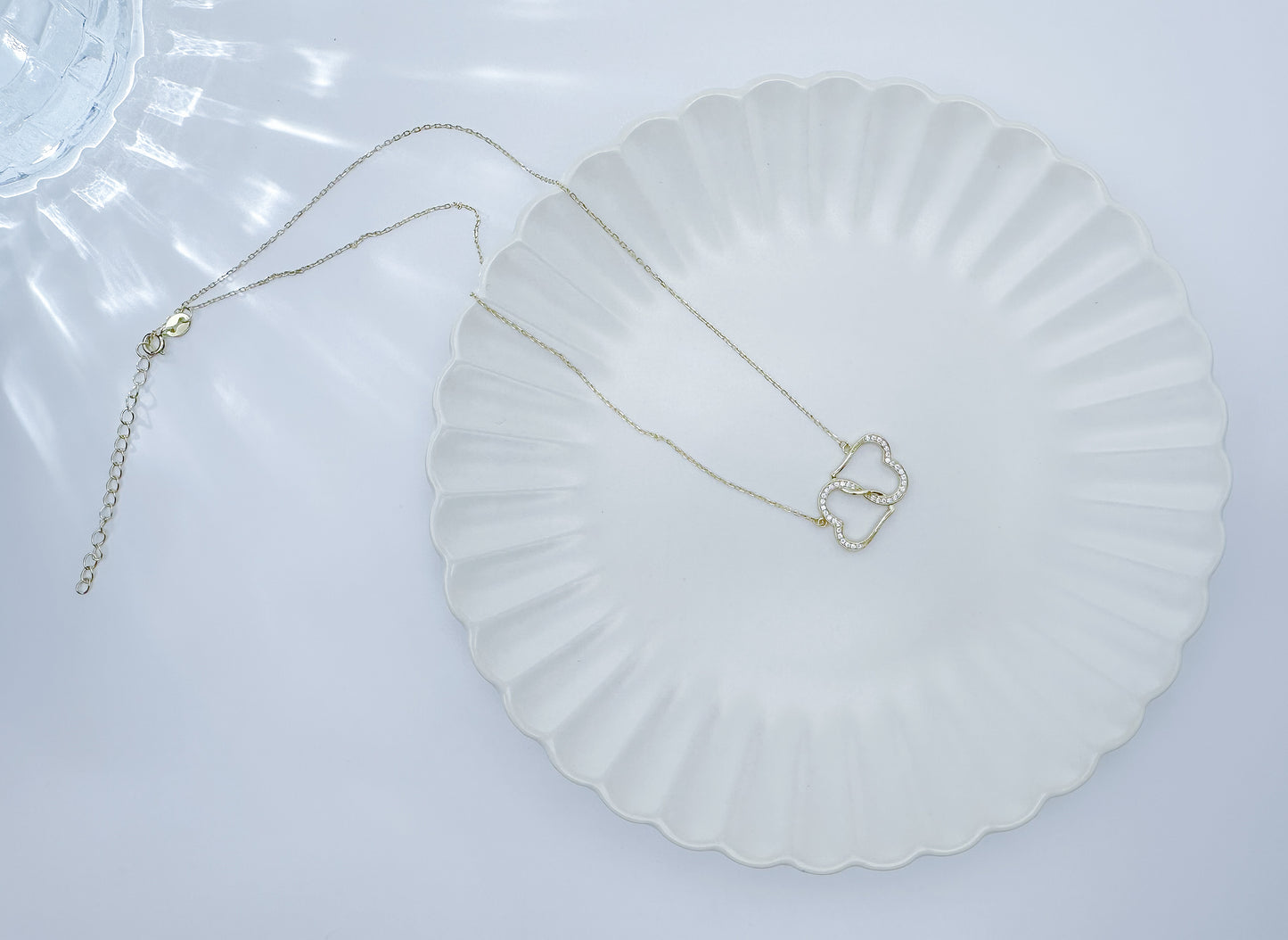 S925 Sterling Silver 14K Gold-Plated Intertwined Double Heart Zircon Necklace