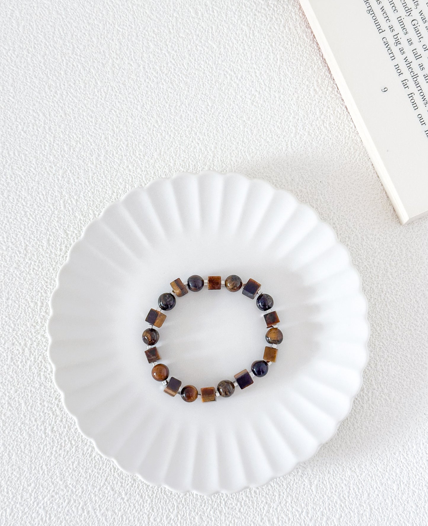Tiger's Eye Round and Square Bead Gemstone Bracelet