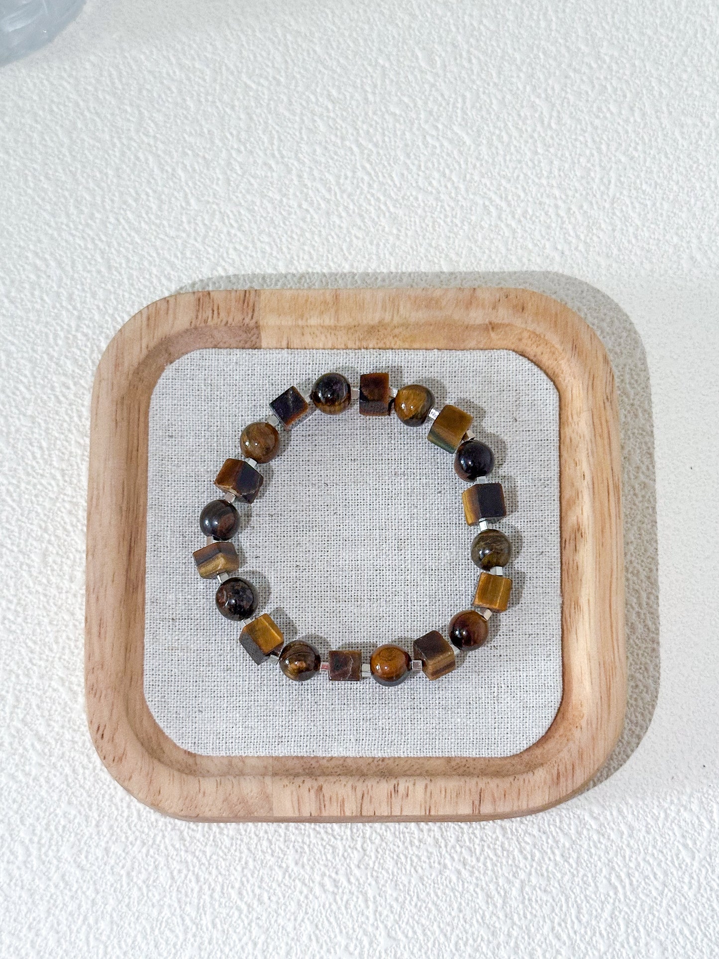 Tiger's Eye Round and Square Bead Gemstone Bracelet