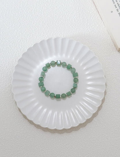 Green Aventurine Round and Square Bead Gemstone Bracelet