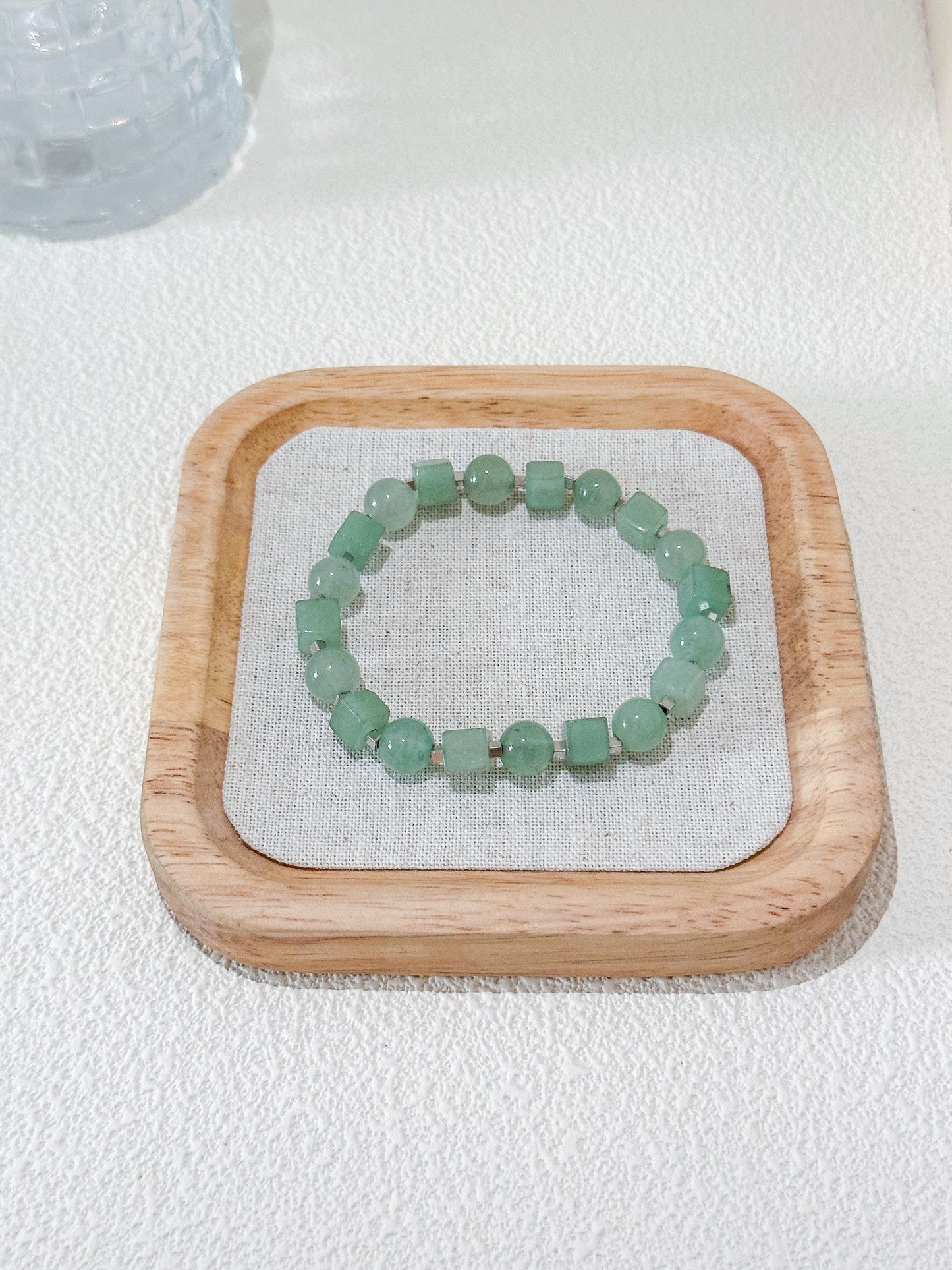 Green Aventurine Round and Square Bead Gemstone Bracelet