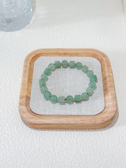 Green Aventurine Round and Square Bead Gemstone Bracelet