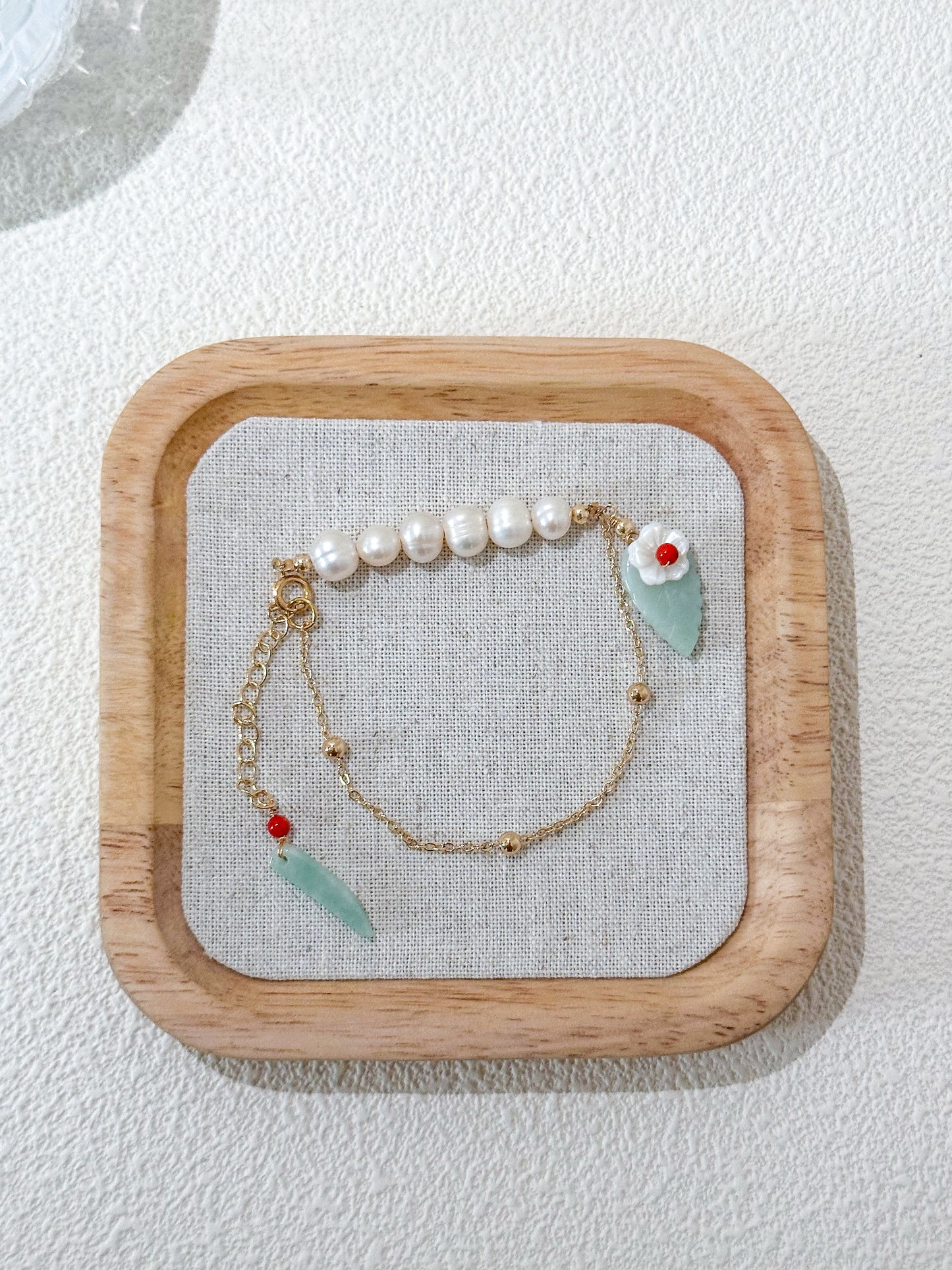 Acrylic Pearl Bead with Jade Leaf Accent