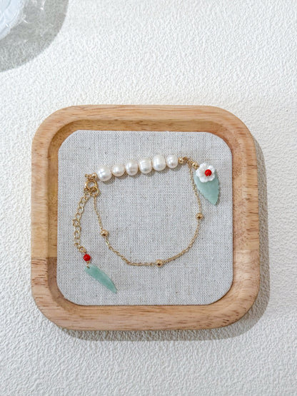 Acrylic Pearl Bead with Jade Leaf Accent