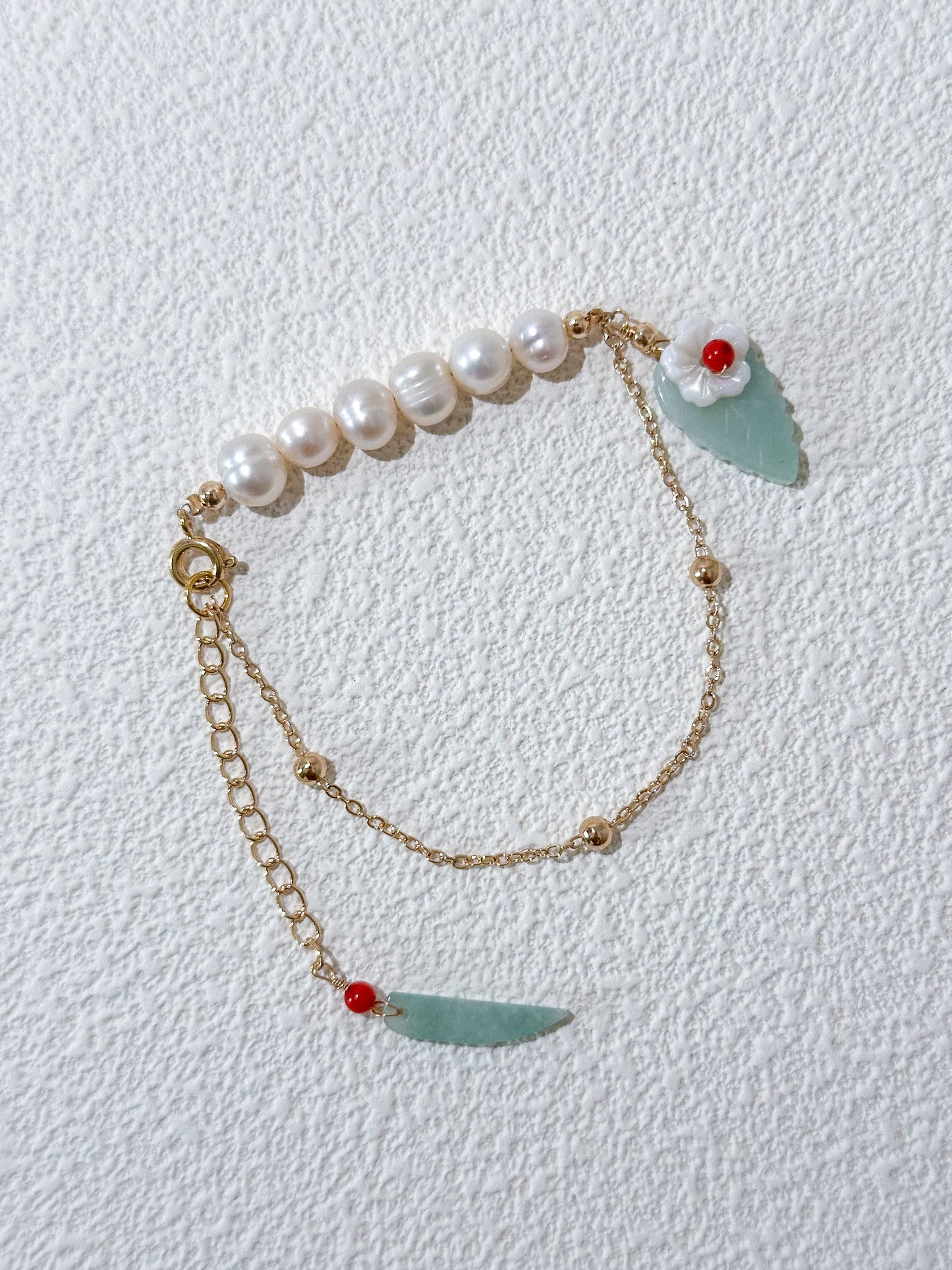 Acrylic Pearl Bead with Jade Leaf Accent