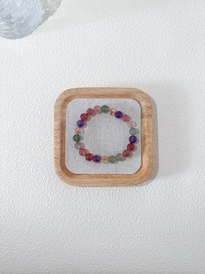 Strawberry Quartz, Amethyst, and Citrine Bead Gemstone Bracelet