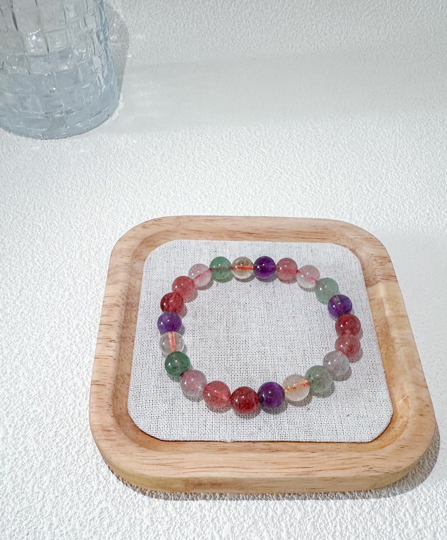 Strawberry Quartz, Amethyst, and Citrine Bead Gemstone Bracelet