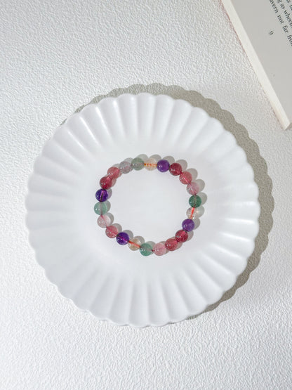 Strawberry Quartz, Amethyst, and Citrine Bead Gemstone Bracelet