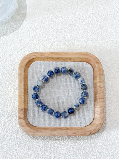 Sodalite Round and Square Bead Gemstone Bracelet