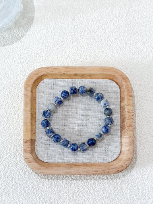Sodalite Round and Square Bead Gemstone Bracelet