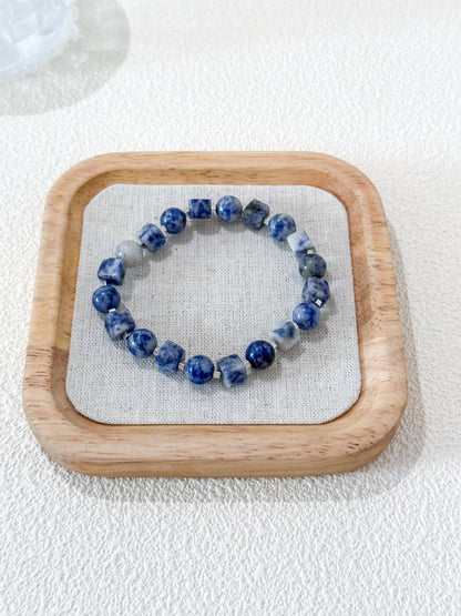 Sodalite Round and Square Bead Gemstone Bracelet