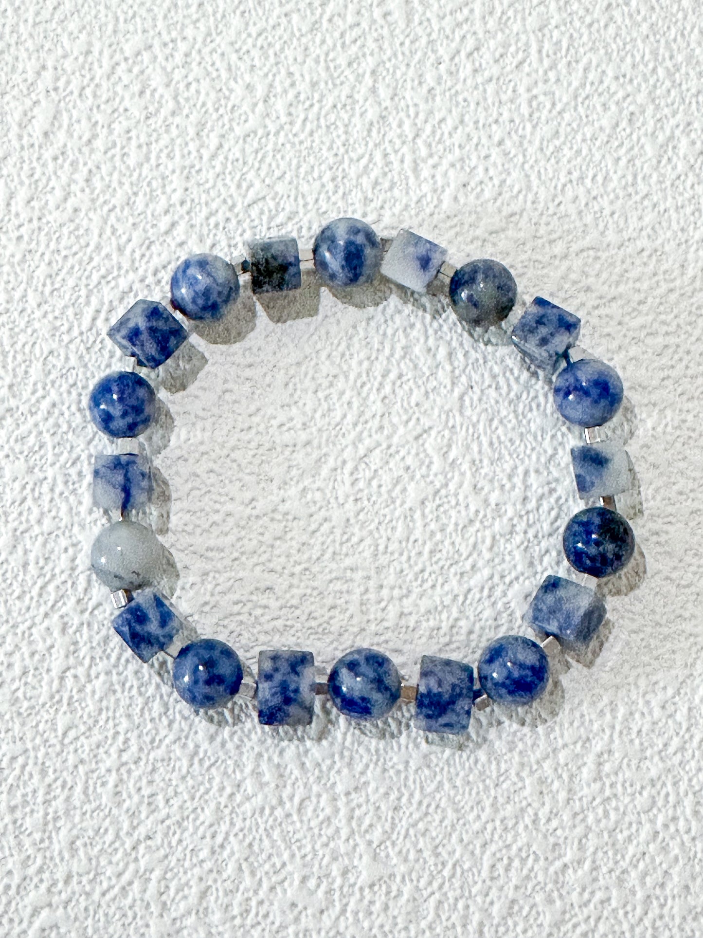 Sodalite Round and Square Bead Gemstone Bracelet