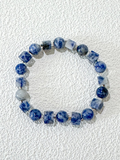 Sodalite Round and Square Bead Gemstone Bracelet