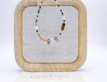 Multicolor Agate, Natural Stone, and Freshwater Pearl Bracelet