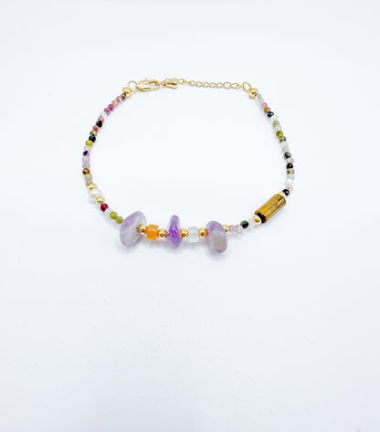 Multicolor Agate, Natural Stone, and Freshwater Pearl Bracelet