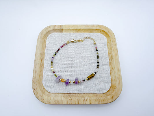 Multicolor Agate, Natural Stone, and Freshwater Pearl Bracelet