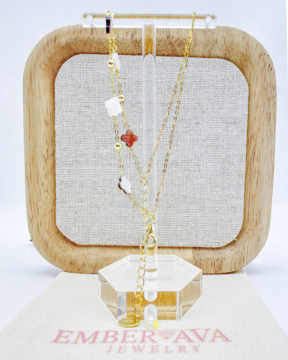 S925 Sterling Silver 14K Gold-Plated Four-Leaf Clover Bracelet with Natural Shell