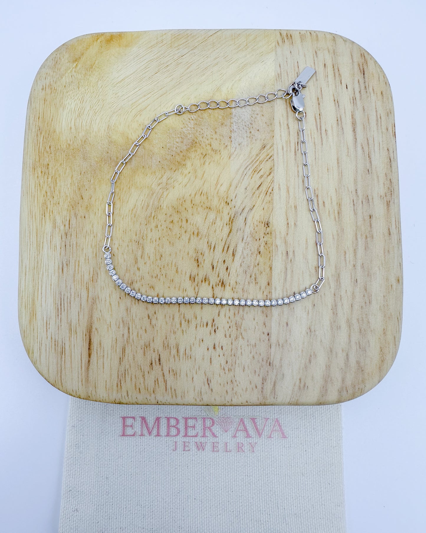 Rhodium-Plated S925 Sterling Silver Bracelet with 3A Zirconia