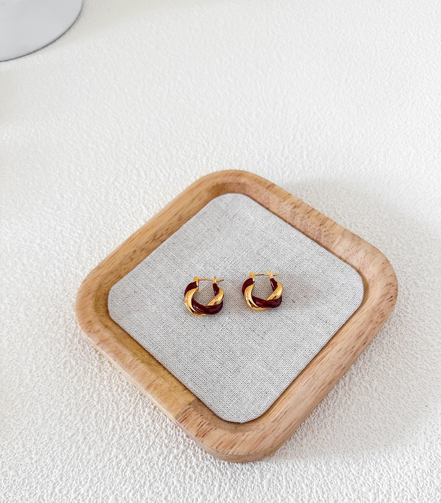 Red and Gold Vintage Twisted Huggie Hoop Earrings