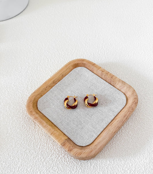 Red and Gold Vintage Twisted Huggie Hoop Earrings