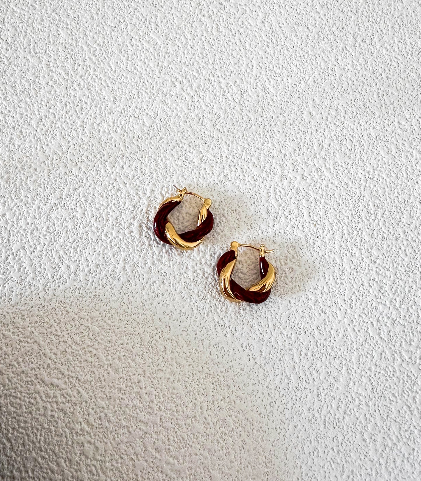 Red and Gold Vintage Twisted Huggie Hoop Earrings