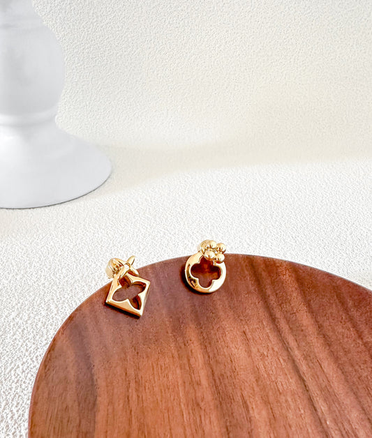 Stylish Asymmetrical Hollow Earrings 14K Gold-Plated