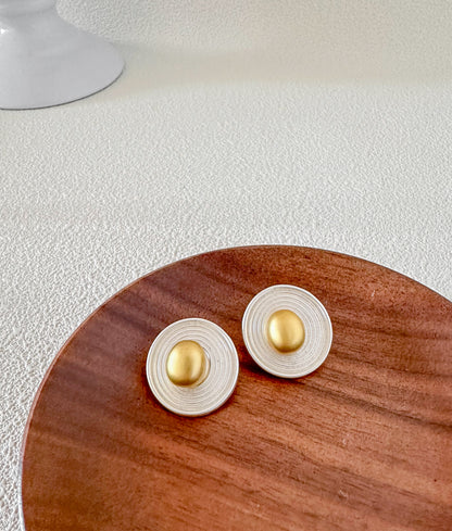 Gold Ball Hoop and Silver-Plated Spiral Two-Way Stud Earrings