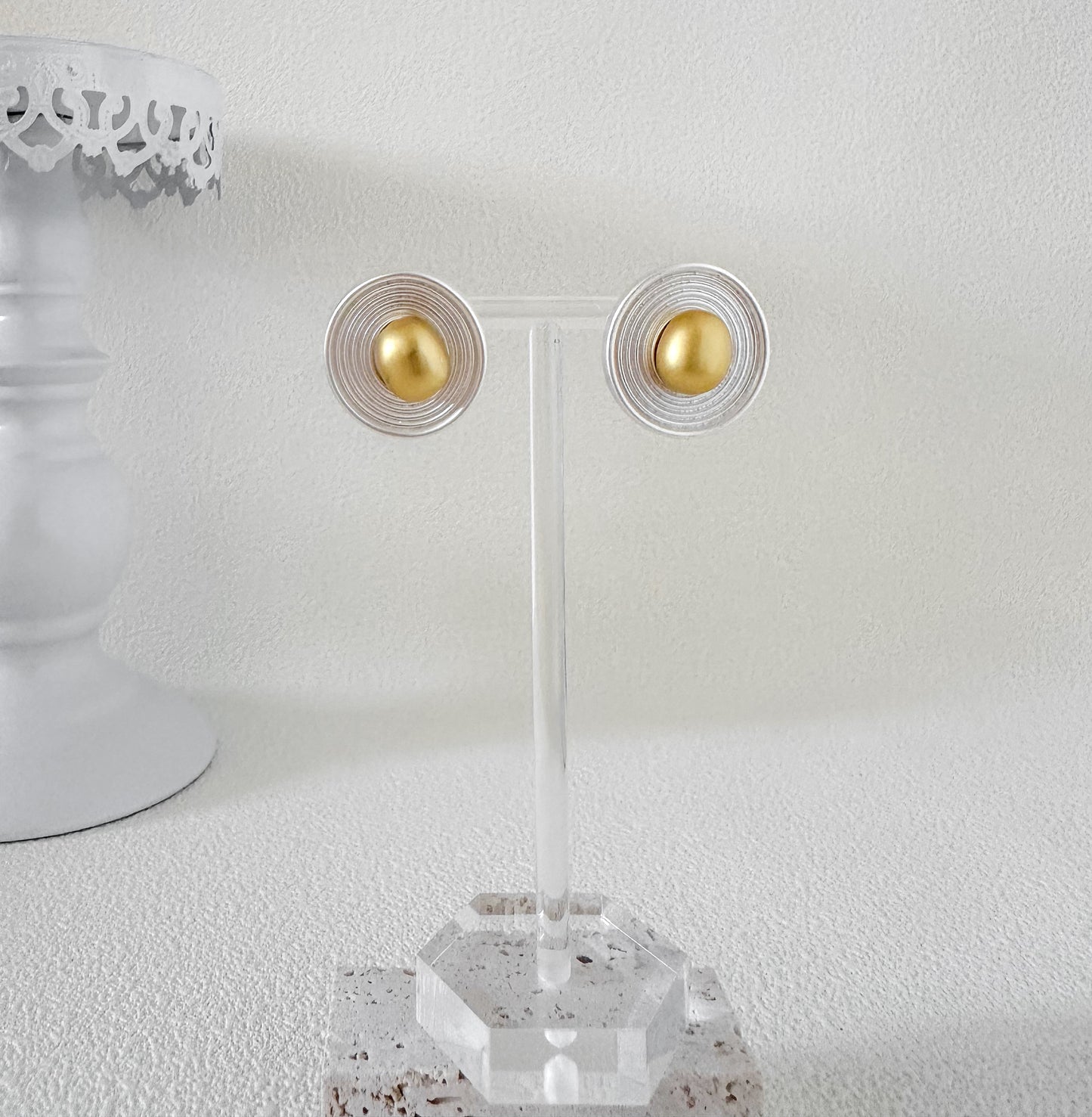 Gold Ball Hoop and Silver-Plated Spiral Two-Way Stud Earrings