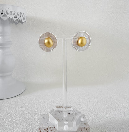 Gold Ball Hoop and Silver-Plated Spiral Two-Way Stud Earrings