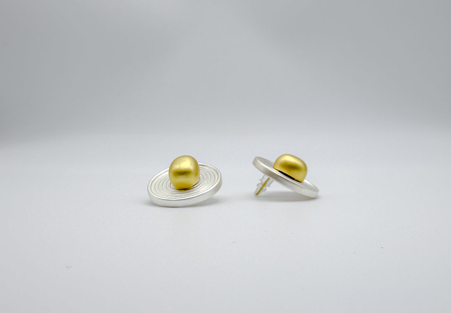 Gold Ball Hoop and Silver-Plated Spiral Two-Way Stud Earrings