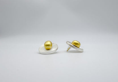 Gold Ball Hoop and Silver-Plated Spiral Two-Way Stud Earrings