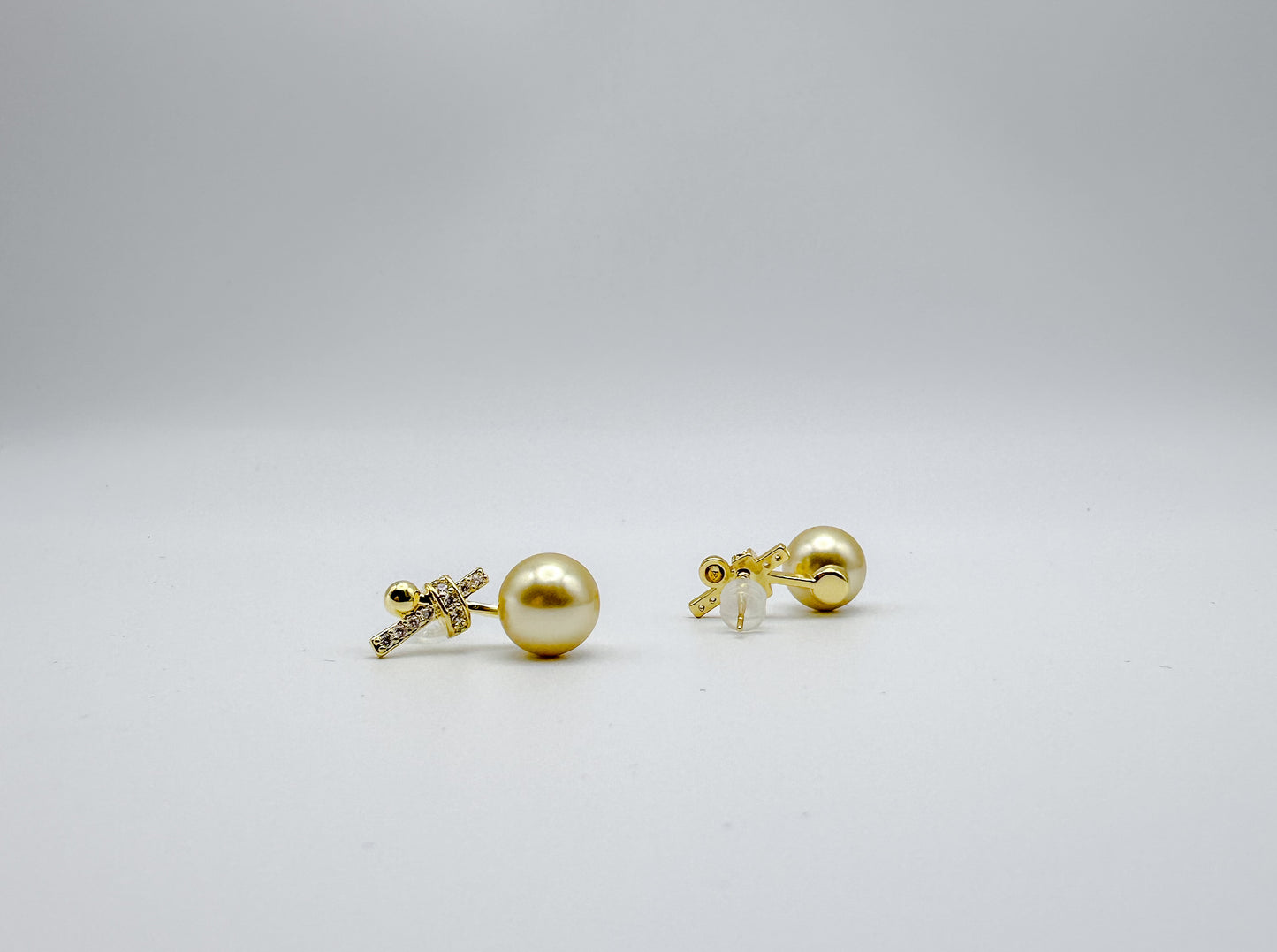 Ribbon Bow Crystal Pearl Stud Earrings 18K Gold-Plated