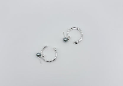 Silver Round Blue Crystal Pearl Earrings