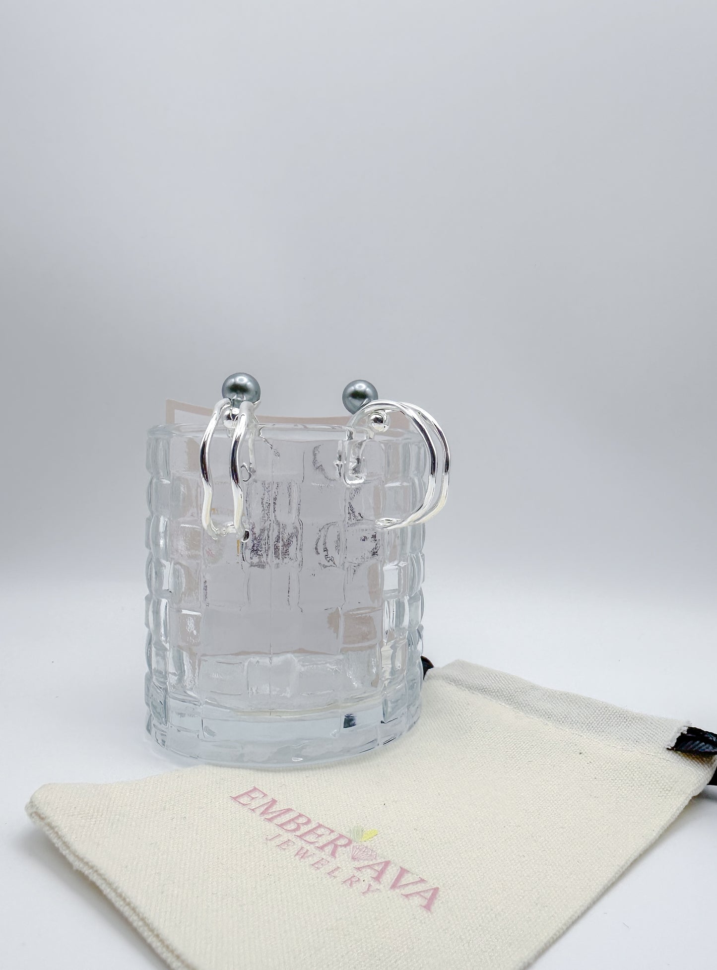 Silver Round Blue Crystal Pearl Earrings