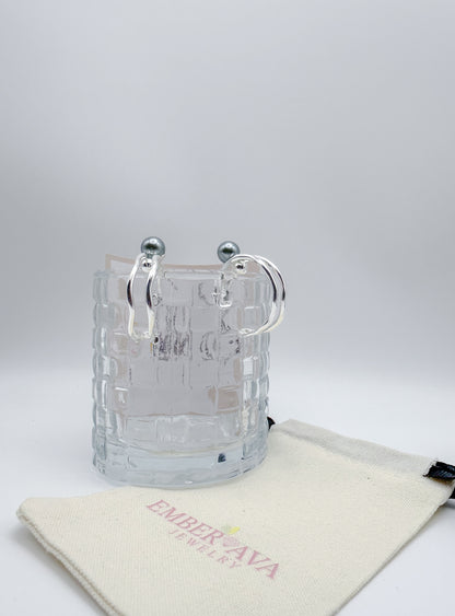 Silver Round Blue Crystal Pearl Earrings