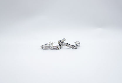 Elegant Black Earrings Featuring a Zircon Floral Trim