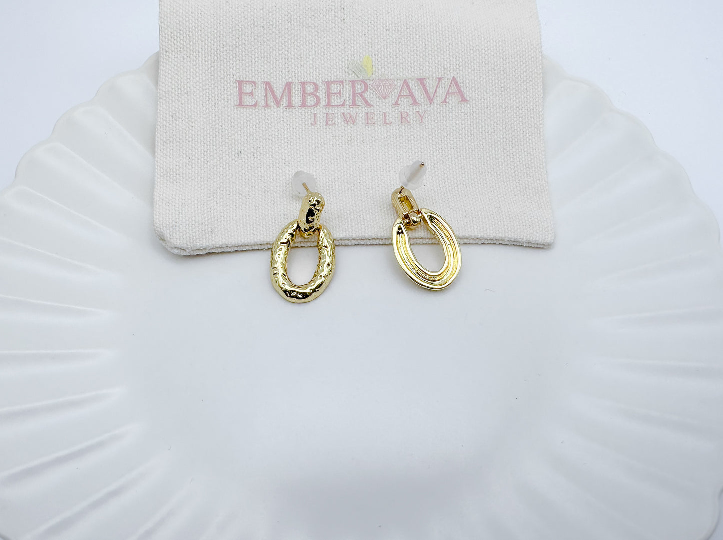 Vintage Baroque 18K Gold-Plated Oval Pendant Earrings