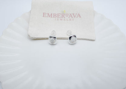 Silver Square Mother-of-Pearl Stud Earrings
